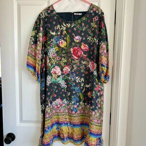 Johnny Was Naomi Wren 100% Silk, Mid Length Sleeve, Just Above Knee Floral Dress
